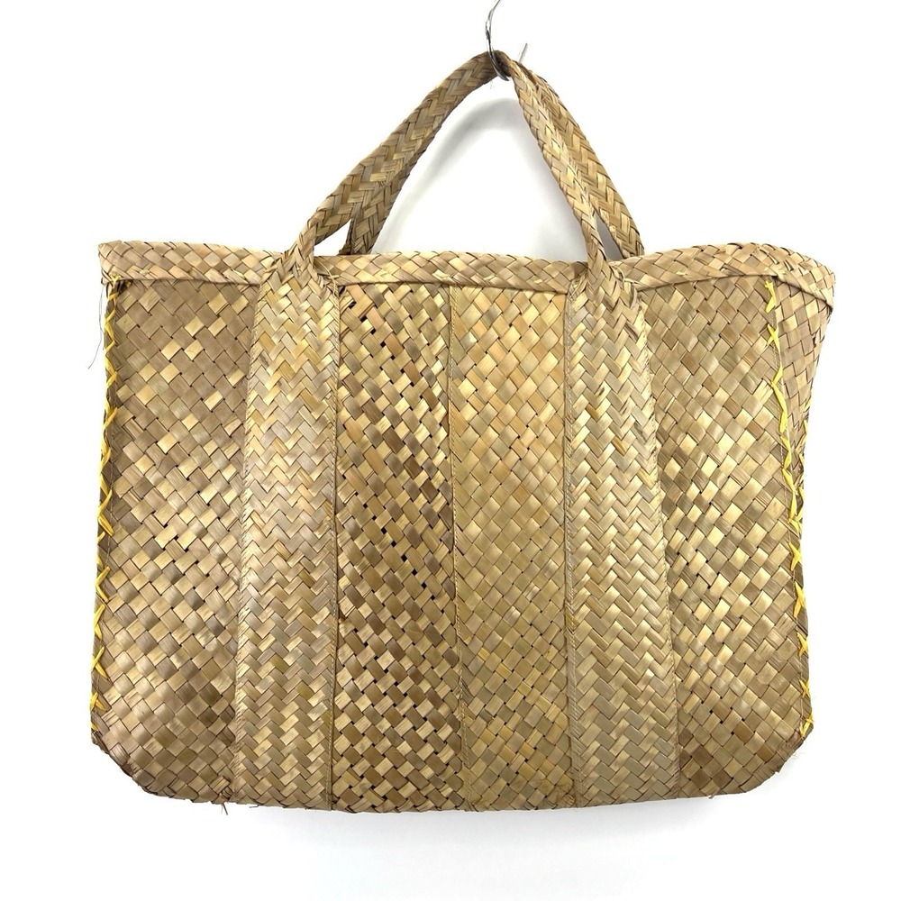 2 Vintage Woven Nassau Bahamas Straw Wicker Hobo Lined Tote Bag Flowers - Picture 9 of 15